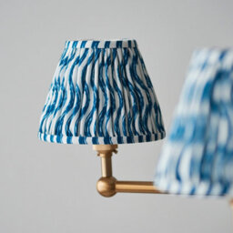 Loops Stylish 2 Pack Hanging Ceiling Pendant Lights In Brushed Brass And Marlin Blue Fabric - thumbnail 4