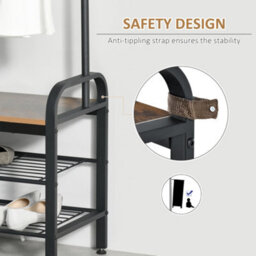 Homcom Industrial Coat Rack Stand With 8 Hooks Hangers Storage Cabinet Brown - thumbnail 5