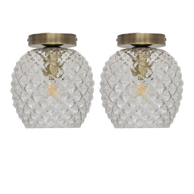 First Choice Lighting Set Of 2 Baine - Textured Glass Antique Brass Ceiling Light Fittings - image 1