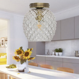 First Choice Lighting Set Of 2 Baine - Textured Glass Antique Brass Ceiling Light Fittings - thumbnail 5