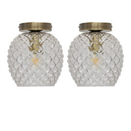 First Choice Lighting Set Of 2 Baine - Textured Glass Antique Brass Ceiling Light Fittings - thumbnail 1
