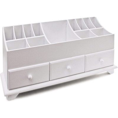Wooden Cosmetic Cabinet - Versatile White Desktop Or Dressing Table Organiser With Divided Sections & 3 Drawers - image 1