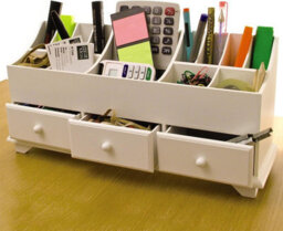 Wooden Cosmetic Cabinet - Versatile White Desktop Or Dressing Table Organiser With Divided Sections & 3 Drawers - thumbnail 5