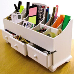 Wooden Cosmetic Cabinet - Versatile White Desktop Or Dressing Table Organiser With Divided Sections & 3 Drawers - thumbnail 6