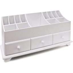 Wooden Cosmetic Cabinet - Versatile White Desktop Or Dressing Table Organiser With Divided Sections & 3 Drawers