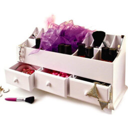 Wooden Cosmetic Cabinet - Versatile White Desktop Or Dressing Table Organiser With Divided Sections & 3 Drawers - thumbnail 2