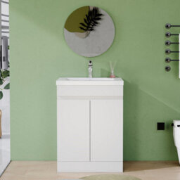 AVER-GROWTH 600mm Vanity Unit With Basin High Gloss White Resin Sink Floor Standing Bathroom Storage Cabinet Soft Close Hinges 2 Doors - thumbnail 5