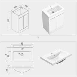 AVER-GROWTH 600mm Vanity Unit With Basin High Gloss White Resin Sink Floor Standing Bathroom Storage Cabinet Soft Close Hinges 2 Doors - thumbnail 7