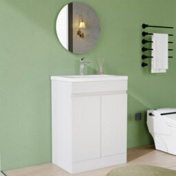 AVER-GROWTH 600mm Vanity Unit With Basin High Gloss White Resin Sink Floor Standing Bathroom Storage Cabinet Soft Close Hinges 2 Doors - thumbnail 2