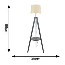 Valuelights Morrigan Grey Wood Shelf Tripod Floor Lamp With White Trim Scallop Shade And Bulb - thumbnail 4