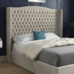 Rana Curved Top Winged Upholstered Soft Velvet Cream Bed Frame - thumbnail 2
