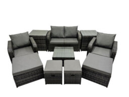 Fimous Rattan Garden Outdoor Furniture Set Love Sofa Square Coffee Table Set With 4 Stools 2 Side Table Dark Grey Mixed - thumbnail 1