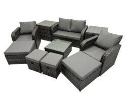 Fimous Rattan Garden Outdoor Furniture Set Love Sofa Square Coffee Table Set With 4 Stools 2 Side Table Dark Grey Mixed - thumbnail 2