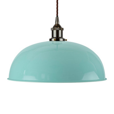 Duck Egg Blue Worcester Painted Dome Pendant Light With Black Nickel Lamp Holder And Brown Twisted Cable - Se Home - image 1