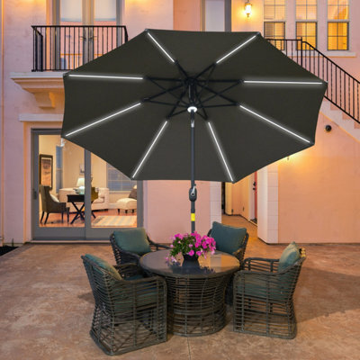 Outsunny 2.7M Garden Parasol Umbrella W/ Led Solar Light Crank Tilt Grey - image 1