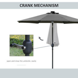 Outsunny 2.7M Garden Parasol Umbrella W/ Led Solar Light Crank Tilt Grey - thumbnail 6