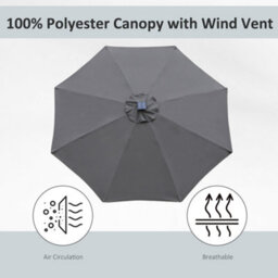 Outsunny 2.7M Garden Parasol Umbrella W/ Led Solar Light Crank Tilt Grey - thumbnail 7
