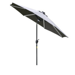Outsunny 2.7M Garden Parasol Umbrella W/ Led Solar Light Crank Tilt Grey - thumbnail 2