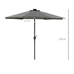 Outsunny 2.7M Garden Parasol Umbrella W/ Led Solar Light Crank Tilt Grey - thumbnail 3
