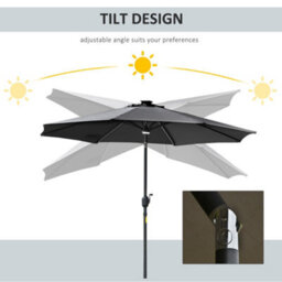 Outsunny 2.7M Garden Parasol Umbrella W/ Led Solar Light Crank Tilt Grey - thumbnail 5