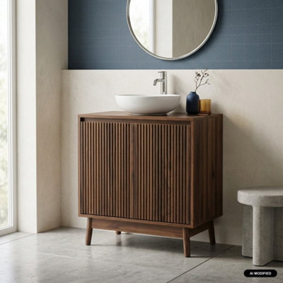 Sweeek - Bathroom Vanity With 2 Doors Walnut 65X40X70 Cm - Linear - image 1