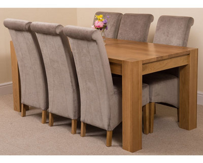 That's Furniture Kuba 180 X 90 Cm Chunky Oak Dining Table And 6 Chairs Dining Set With Montana Grey Fabric Chairs - image 1