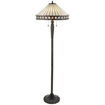 1.5M Tiffany Twin Floor Lamp Dark Bronze & Stained Glass Simple Shade I00015 - image 1