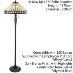 1.5M Tiffany Twin Floor Lamp Dark Bronze & Stained Glass Simple Shade I00015 - thumbnail 2