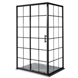 Homestylestore Black Grid Sliding Door Corner Shower Enclosure And Light Grey Slate Effect Tray 1200 X 800mm - thumbnail 1