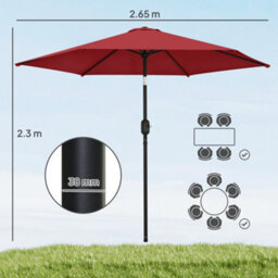Outsunny 2.6M Garden Parasol Umbrella With Aluminium Pole, Tilt, Crank - thumbnail 3