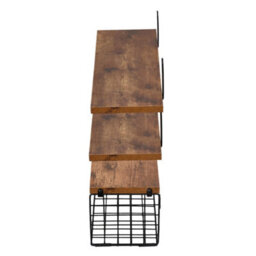 Living And Home Four-Layer Dark Wood Wall-Mounted Floating Shelves With Wire Storage Baskets - thumbnail 3