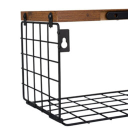 Living And Home Four-Layer Dark Wood Wall-Mounted Floating Shelves With Wire Storage Baskets - thumbnail 6
