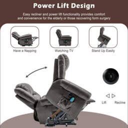BTM Large Power Lift Recliner With Massage  Heat For Elderly, Heavyduty Electric Faux Leather, Usb Port, 2 Side Pockets - thumbnail 9