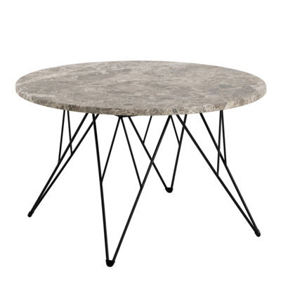 Furniture To Go Prunus Round Coffee Table In Brown Marble And Matt Black Coated Steel Base 80X46.4Cm - image 1