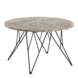 Furniture To Go Prunus Round Coffee Table In Brown Marble And Matt Black Coated Steel Base 80X46.4Cm