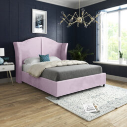 Zampa Curved Top Curved Winged Upholstered Soft Velvet Pink Bed Frame