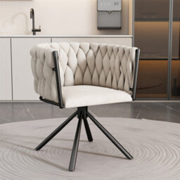 Abrihome Velvet Dining Chair, Leisure Swivel Chair With Four Metal Support Legs, Beige - thumbnail 1