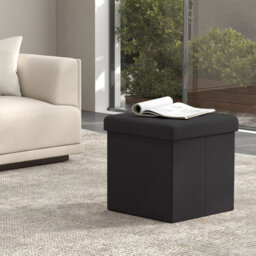 LEDREM Storage Ottoman, Foldable Small Ottoman Foot Rest, 38 X 38 Cm Foot Stool, Ottoman With Storage, Load Up To 300 Kg, Ink Black - thumbnail 1