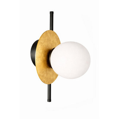 Luminosa Lighting Luminosa Luma Globe Wall Lights Black, Gold White Glass Shade 1X E27 - image 1