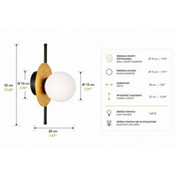 Luminosa Lighting Luminosa Luma Globe Wall Lights Black, Gold White Glass Shade 1X E27 - thumbnail 4