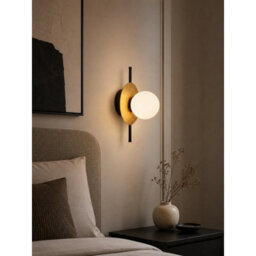 Luminosa Lighting Luminosa Luma Globe Wall Lights Black, Gold White Glass Shade 1X E27 - thumbnail 2