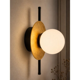 Luminosa Lighting Luminosa Luma Globe Wall Lights Black, Gold White Glass Shade 1X E27 - thumbnail 3