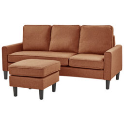 Beliani Sofa 3 Seater Avesta Fabric Golden Brown With Ottoman - thumbnail 8