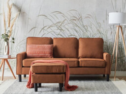Beliani Sofa 3 Seater Avesta Fabric Golden Brown With Ottoman - thumbnail 2