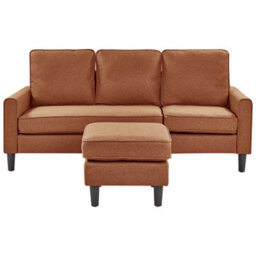 Beliani Sofa 3 Seater Avesta Fabric Golden Brown With Ottoman - thumbnail 1