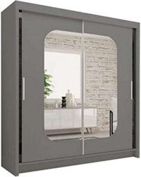 Sliding Wardrobes 4 u LTD Modern Wardrobe With Led Light Double Sliding Door Mirrored Wardrobe - Grey 150Cm - thumbnail 2
