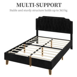 Yaheetech Upholstered Bed Frame With Button-Tufted Adjustable Headboard - Black / King - thumbnail 7
