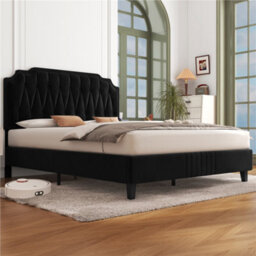 Yaheetech Upholstered Bed Frame With Button-Tufted Adjustable Headboard - Black / King - thumbnail 3