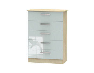Trent 5 Drawer Chest Of Drawers In Grey & Bardolino Oak (Ready Assembled) - image 1