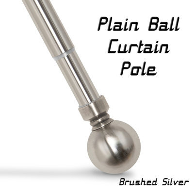 Ameha Plain Curtain Pole Extendable Metal Curtain Rod 28mm, 160-300Cm Brushed Silver With Ball Finials 60mm - image 1